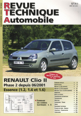Revue technique Automobile RENAULT Clio 2 Phase 2 Essence depuis 06/2001 | RTA 666 |