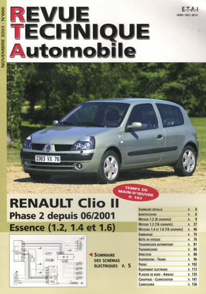 Revue technique Automobile RENAULT Clio 2 Phase 2 Essence depuis 06/2001 | RTA 666 |