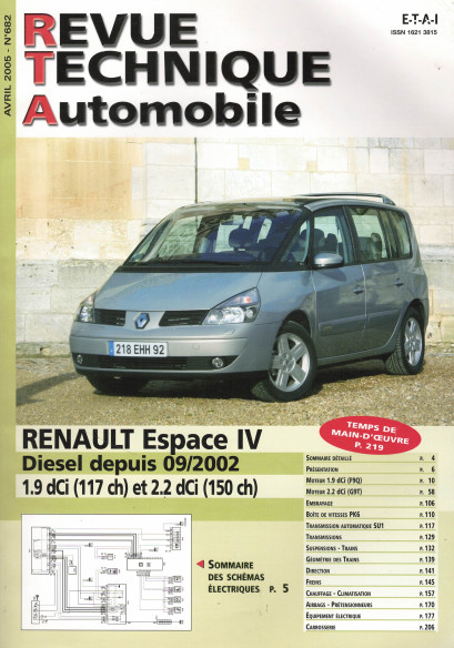 Revue technique Automobile RENAULT Espace 4 DCi depuis 09/2002 | RTA 682 |