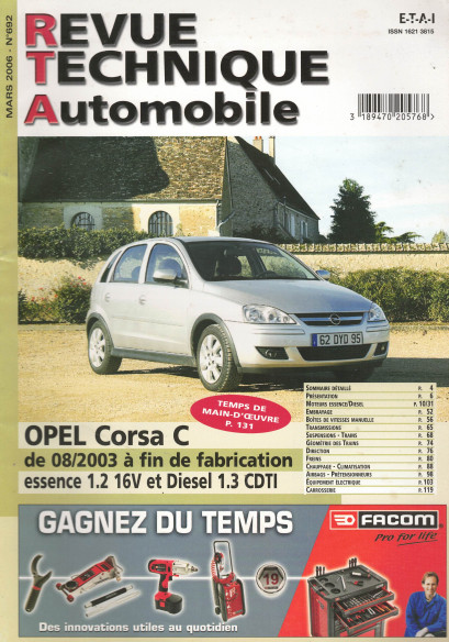 Revue technique Automobile OPEL Corsa C Essence et Diesel depuis 08/2003 | RTA 692 |
