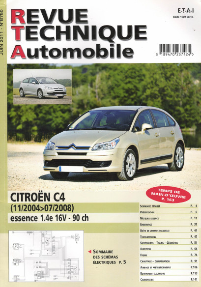Revue technique Automobile CITROEN C4 Essence 1.4 16v 90ch (2004 à 2008) | RTA B750 |