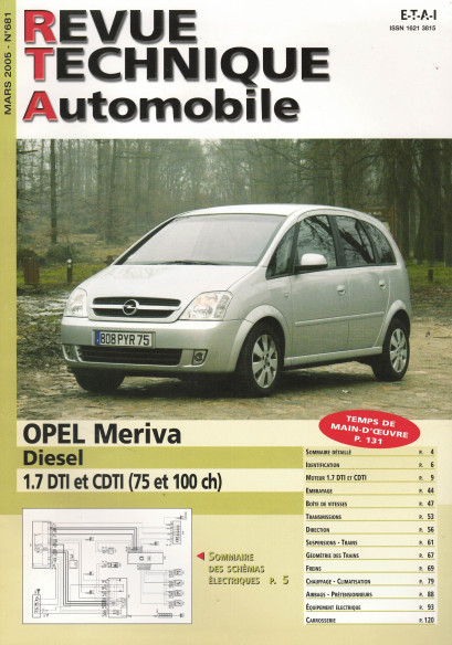 Revue technique Automobile OPEL Meriva Diesel 1.7 DTi et CDTi | RTA 681 |
