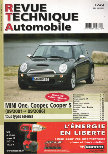 Revue technique Automobile MINI One, Cooper, Cooper S Essence 1.6 16v | RTA B703 |