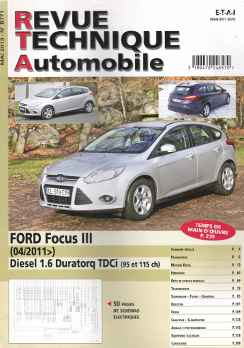 Revue technique Automobile FORD Focus 3 Diesel 1.6 Duratorq TDCi depuis 04/2011 | RTA B771 |