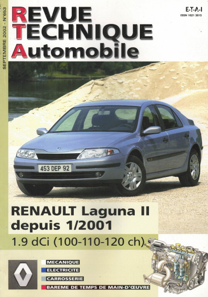 Revue technique Automobile RENAULT Laguna 2 Diesel 1.9 DCi depuis 01/2001 | RTA 653 |