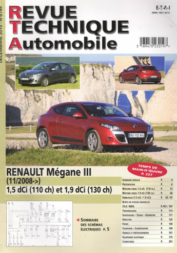 Revue technique Automobile RENAULT Mégane 3 DCi 1.5 et 1.9 depuis 11/2008 | RTA B744 |