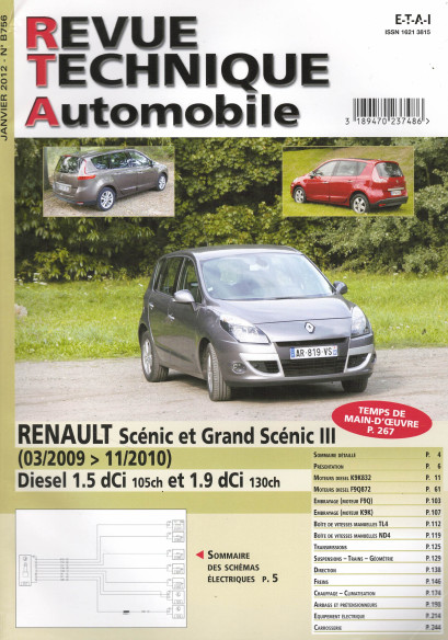 Revue technique Automobile RENAULT Scénic 3 et Grand Scenic 3 DCi (1.5 et 1.9l) | RTA B756 |