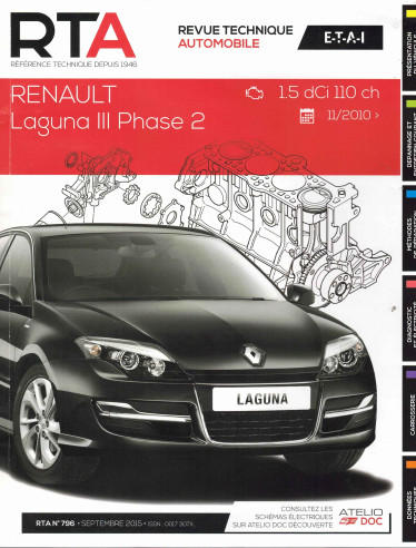 REVUE TECHNIQUE RENAULT LAGUNA 3 PHASE 2 Diesel (2010 à 2013) - RTA B796 | 9782726879658 |