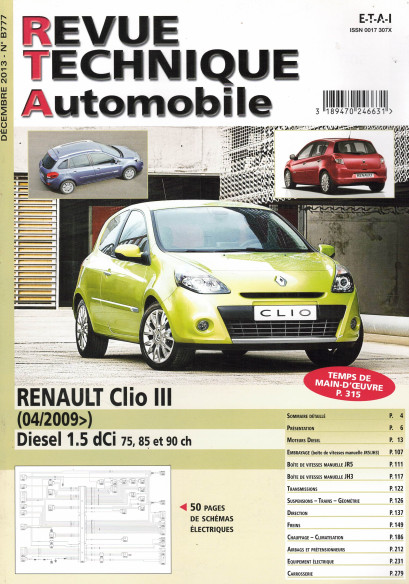 Revue technique Automobile RENAULT Clio 3 Diesel 1.5 DCi depuis 04/2009 | RTA B777 |