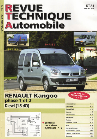 Revue technique Automobile RENAULT Kangoo Phase 1 et 2 Diesel 1.5 DCi | RTA 677 |