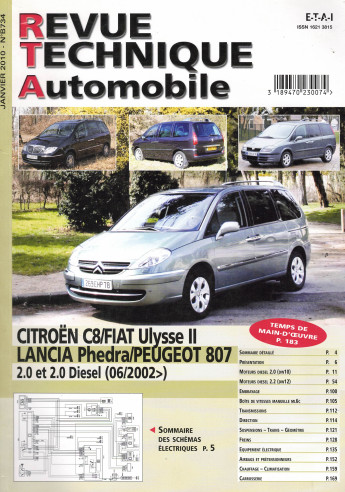 Revue technique Automobile CITROEN C8 / Ulysse / Phedra et 807 Diesel 2.0 et 2.2 | RTA B734 |