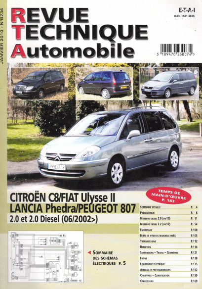 Revue technique Automobile CITROEN C8 / Ulysse / Phedra et 807 Diesel 2.0 et 2.2 | RTA B734 |