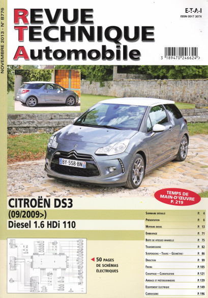 Revue technique Automobile CITROEN DS3 Diesel 1.6 HDi depuis 09/2009 | RTA B776 |