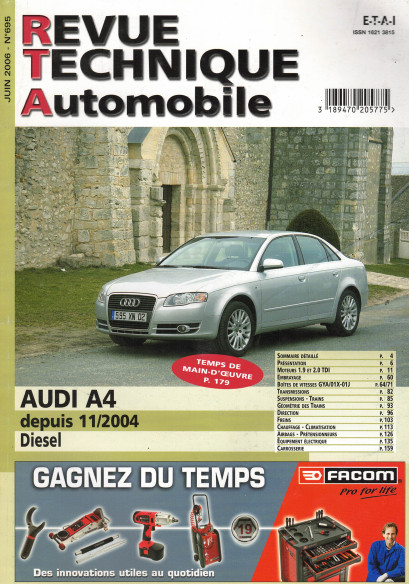 Revue technique Automobile AUDI A4 Diesel 1.9 et 2.0 TDi depuis 11/2004 | RTA 695 |
