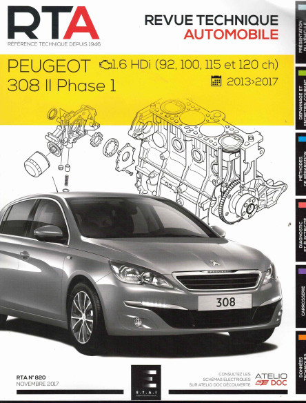 Revue technique Automobile PEUGEOT 308 2 Phase 2 Diesel 1.6 HDi | RTA 820 |
