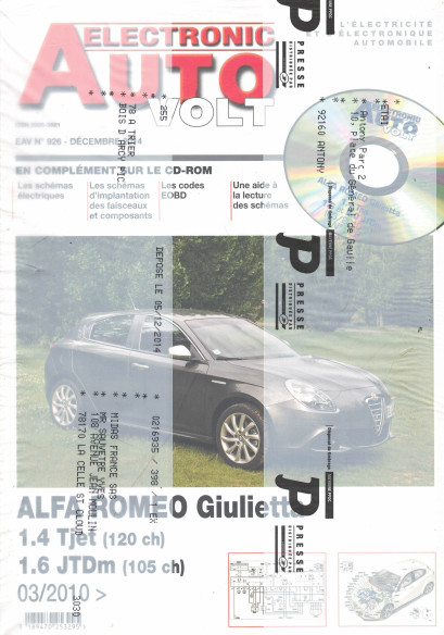 AUTO-VOLT ALFA ROMEO Giulietta 1.4 et 1.6 Depuis 2010 (CD-Rom Schéma-EOBD) | EAV N°926 |