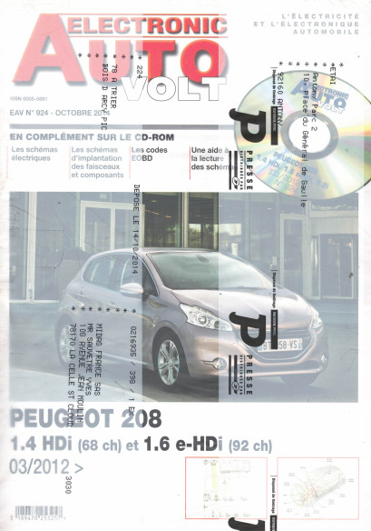AUTO-VOLT PEUGEOT 208 1.4 HDi et 1.6 E-HDi Depuis 2012 (CD-Rom Schéma-EOBD) | EAV N°924 |