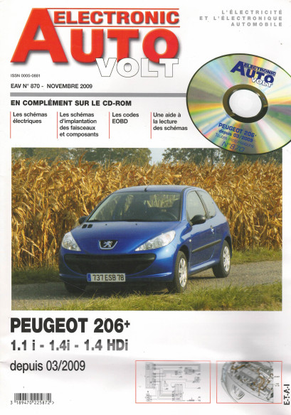AUTO-VOLT PEUGEOT 206+ Depuis 2009 (CD-Rom Schéma-EOBD) | EAV N°870 |