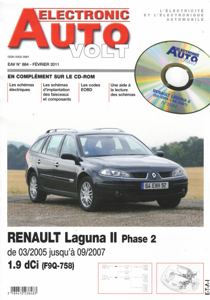 AUTO-VOLT RENAULT Laguna 2 Phase 2 1.9 Dci De 2005 à 2007 (CD-Rom Schéma-EOBD) | EAV N°884 |
