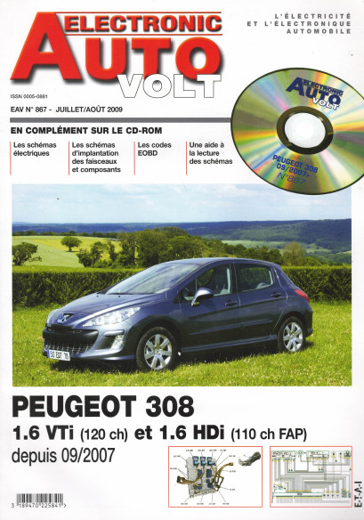 AUTO-VOLT PEUGEOT 308 1.6 VTi et HDi Depuis 2007 (CD-Rom Schéma-EOBD) | EAV N°867 |