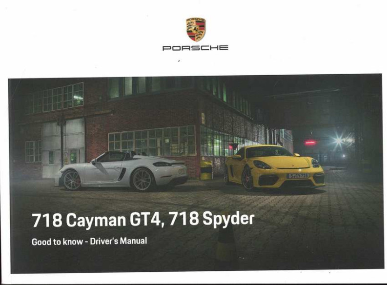 Driver's Manual PORSCHE 718 GT4, 718 Spyder (09/2020) Anglais | PORS238 - Ref: WKD 982 02 20 21 |
