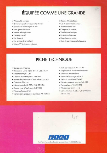 Brochure FIAT 126 Bis (1991) Français | FIAT34 - Ref: 520 351 |