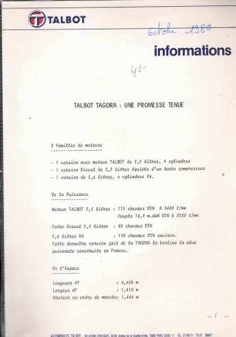 Dossier de Presse TABLOT TAGORA (1980) Français | TAL16 - Ref: Presse TAGORA |