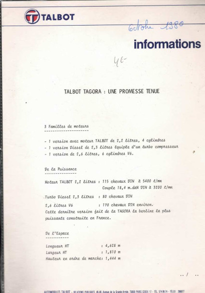Dossier de Presse TABLOT TAGORA (1980) Français | TAL16 - Ref: Presse TAGORA |