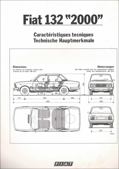 Brochure FIAT 132 "2000" (1977) Français / Allemand | FIAT46 - Ref: 503 523 |