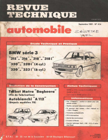 Revue Technique Automobile BMW SERIE 3 - 4 et 6 CYLINDRES | RTAANC414 |