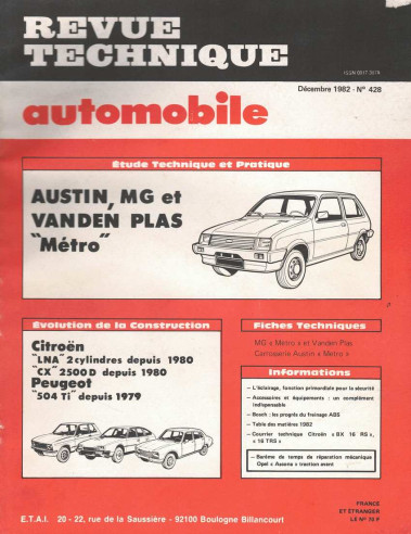 Revue Technique Automobile AUSTIN, MG et VANDEN PLAS - METRO | RTAANC428 |