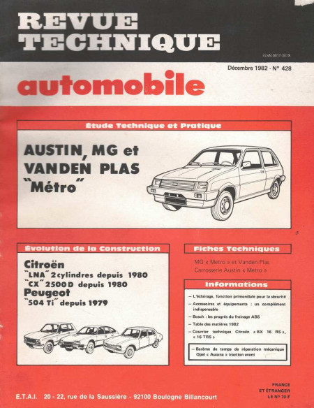 Revue Technique Automobile AUSTIN, MG et VANDEN PLAS - METRO | RTAANC428 |