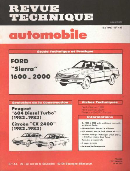 Revue Technique Automobile FORD SIERRA 1600 et 2000 | RTAANC433 |