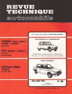 Revue Technique Automobile SIMCA HORIZON - LS, GL et GLS | RTAANC380 |
