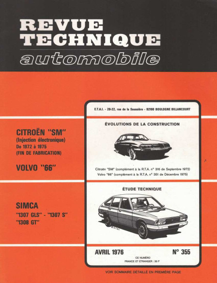 Revue Technique Automobile SIMCA 1307 GLS - S et 1308 GT | RTAANC355 |