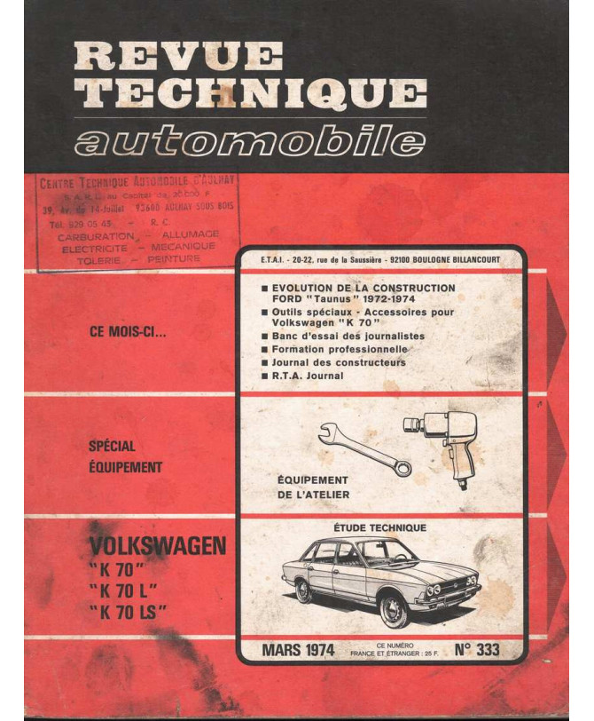 Revue Technique Automobile VOLKSWAGEN K70 - L et LS | RTAANC333 |