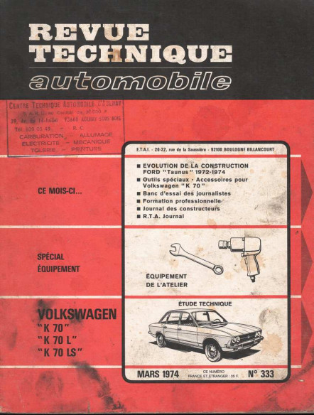Revue Technique Automobile VOLKSWAGEN K70 - L et LS | RTAANC333 |