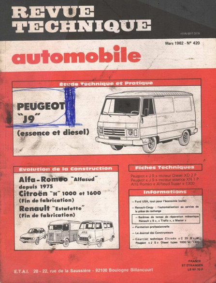 Revue Technique Automobile PEUGEOT J9 - ESSENCE ET DIESEL | RTAANC420 |