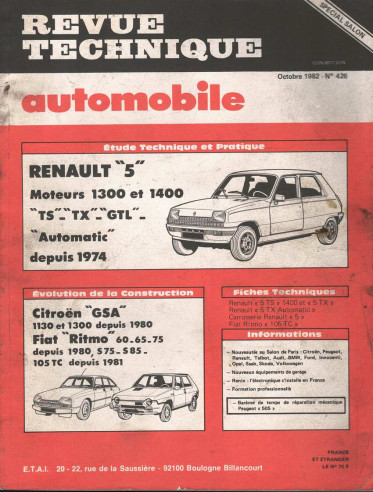 Revue Technique Automobile RENAULT 5 - TS-TX et GTL | RTAANC426 |