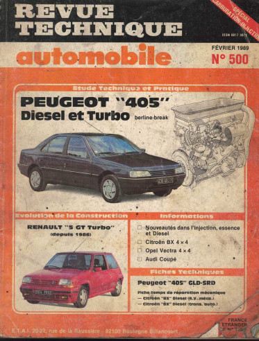 Revue Technique Automobile PEUGEOT 405 DIESEL et TURBO - BERLINE et BREAK | RTAANC500 |