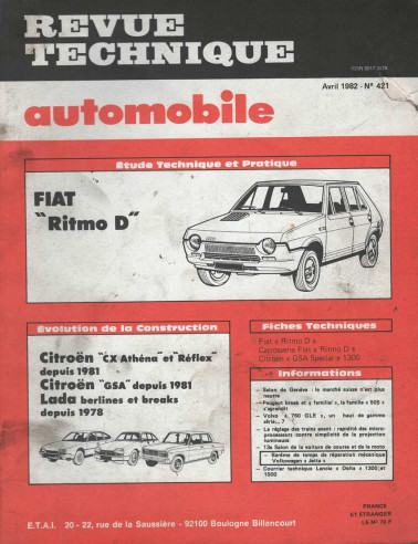 Revue Technique Automobile FIAT RITMO DIESEL | RTAANC421 |