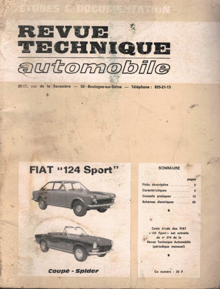 Revue Technique Automobile FIAT 124 SPORT - COUPE et SPIDER | RTAANC274 |