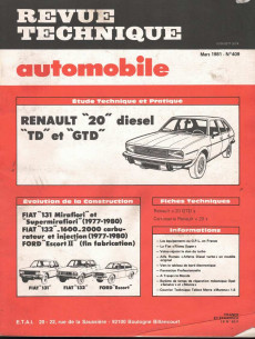 Revue Technique Automobile RENAULT 20 DIESEL TD et GTD | RTAANC409 |
