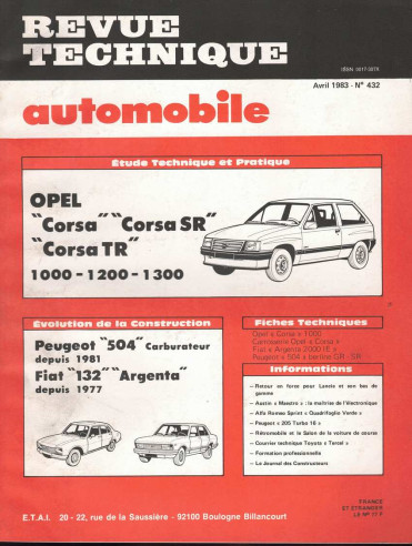 Revue Technique Automobile OPEL CORSA SR - TR 1000,1200 et 1300 | RTAANC432 |