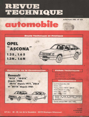 Revue Technique Automobile OPEL ASCANA 1.3S / 1.6S / 1.3N et 1.6N | RTAANC424 |