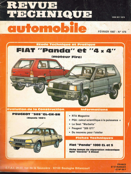 Revue Technique Automobile FIAT PANDA et 4X4 - 750CL, 1000CL et 1000S | RTAANC476 |