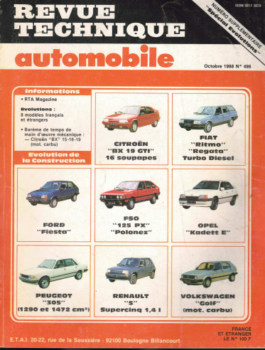 Revue Technique Automobile SPECIAL EVOLUTION de la CONSTRUCTION 1988 | RTAANC496 |