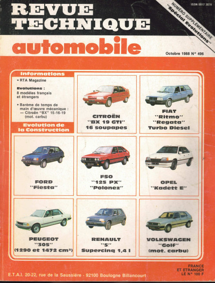 Revue Technique Automobile SPECIAL EVOLUTION de la CONSTRUCTION 1988 | RTAANC496 |