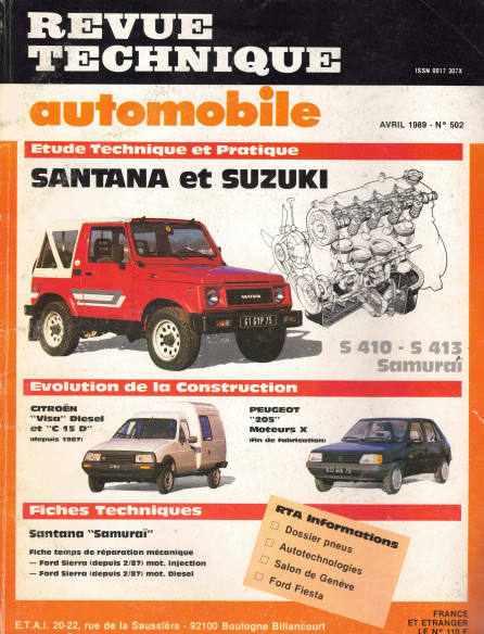 Revue Technique Automobile SANTANA et SUZUKI - S410, S413 et SAMOURAI | RTAANC502 |