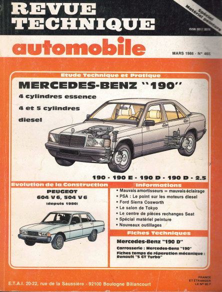 Revue Technique Automobile MERCEDES 190 et 190D 2.5 - ESSENCE et DIESEL | RTAANC465 |